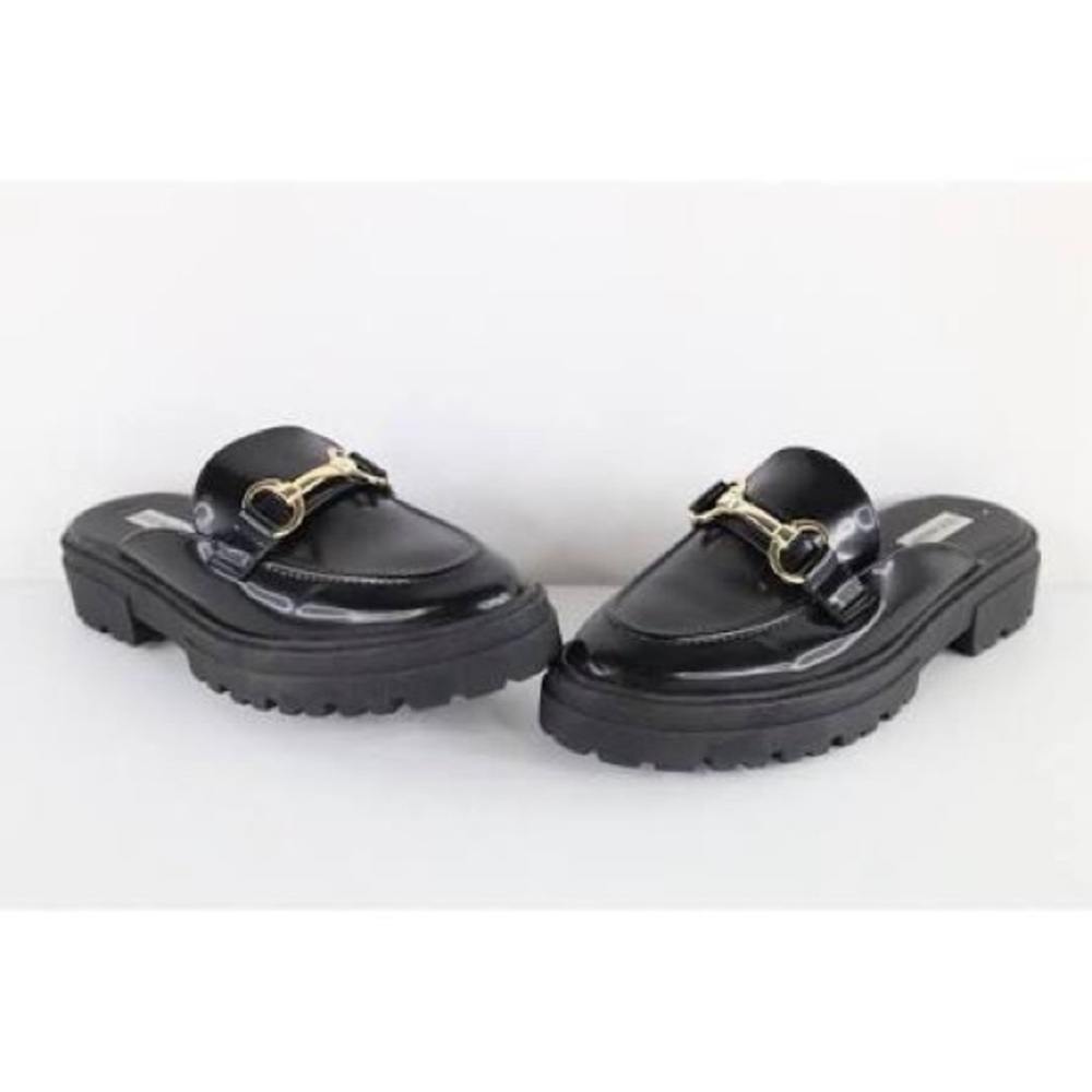 Steve Madden Black Mules with Gold Buckle